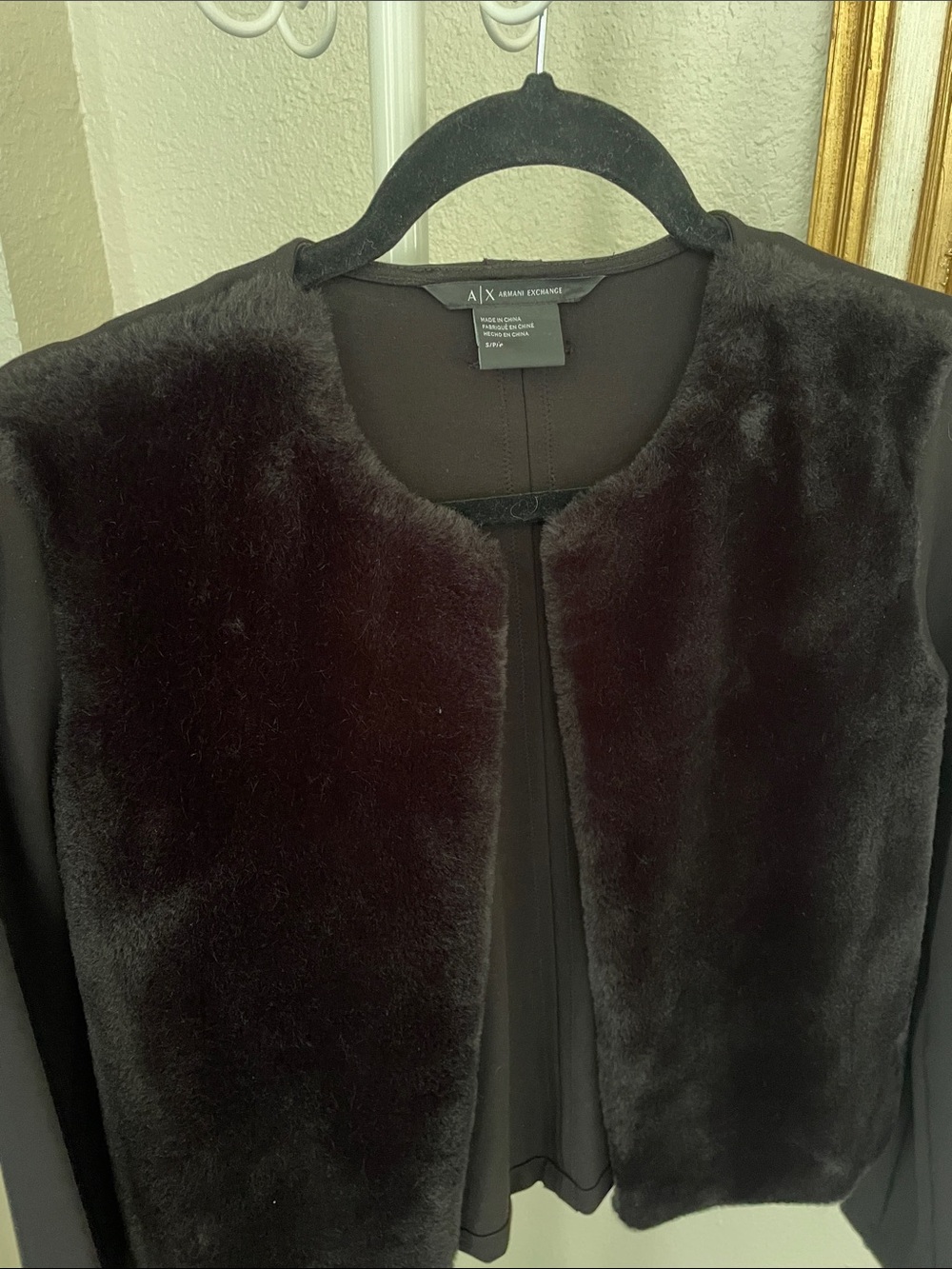 Armani Exchange Black Faux Fur Front Open Cardigan